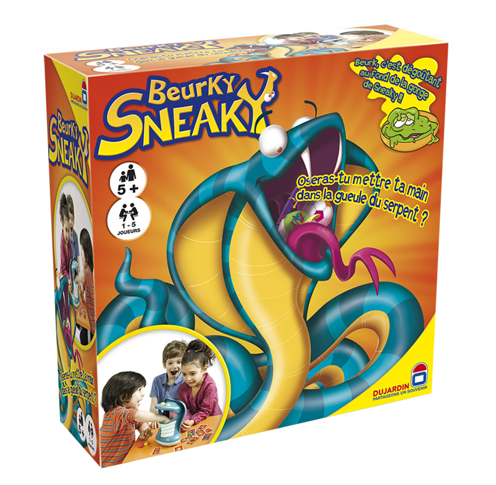 Boîte du jeu de société Beurky Sneaky, le jeu avec un serpent tout gluant !